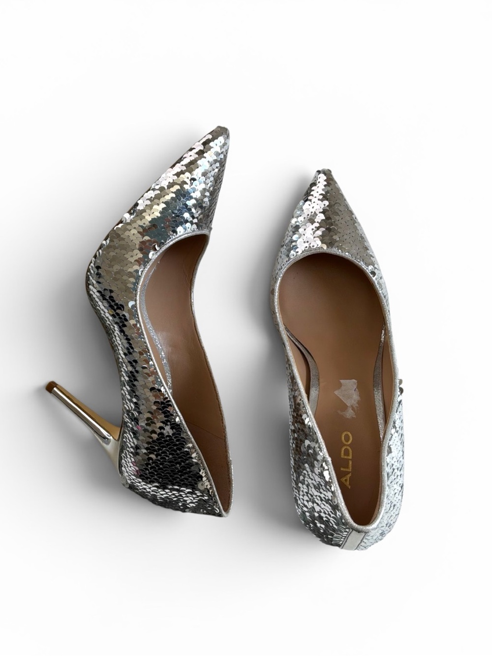 Aldo Sequins Silver Pointed Toe Stiletto heels Size 8